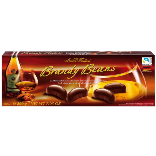 Maître Truffout Brandy Beans – juodojo šokolado pralinos su brendžio įdaru, 200 g