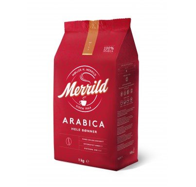 Merrild Arabica kavos pupelės, 1kg kaina, akcija nuolaida