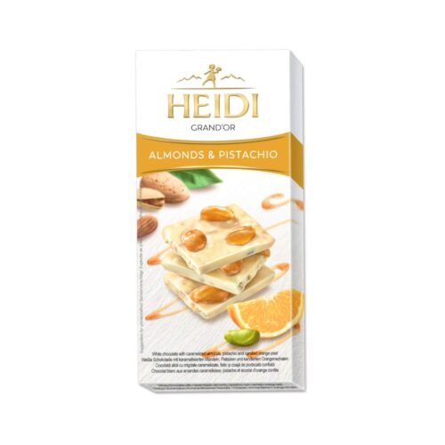 Šokoladas Heidi GRAND'OR WHITE ALMONDS & ORANGE & PISTACHIO, 100g kaina akcija