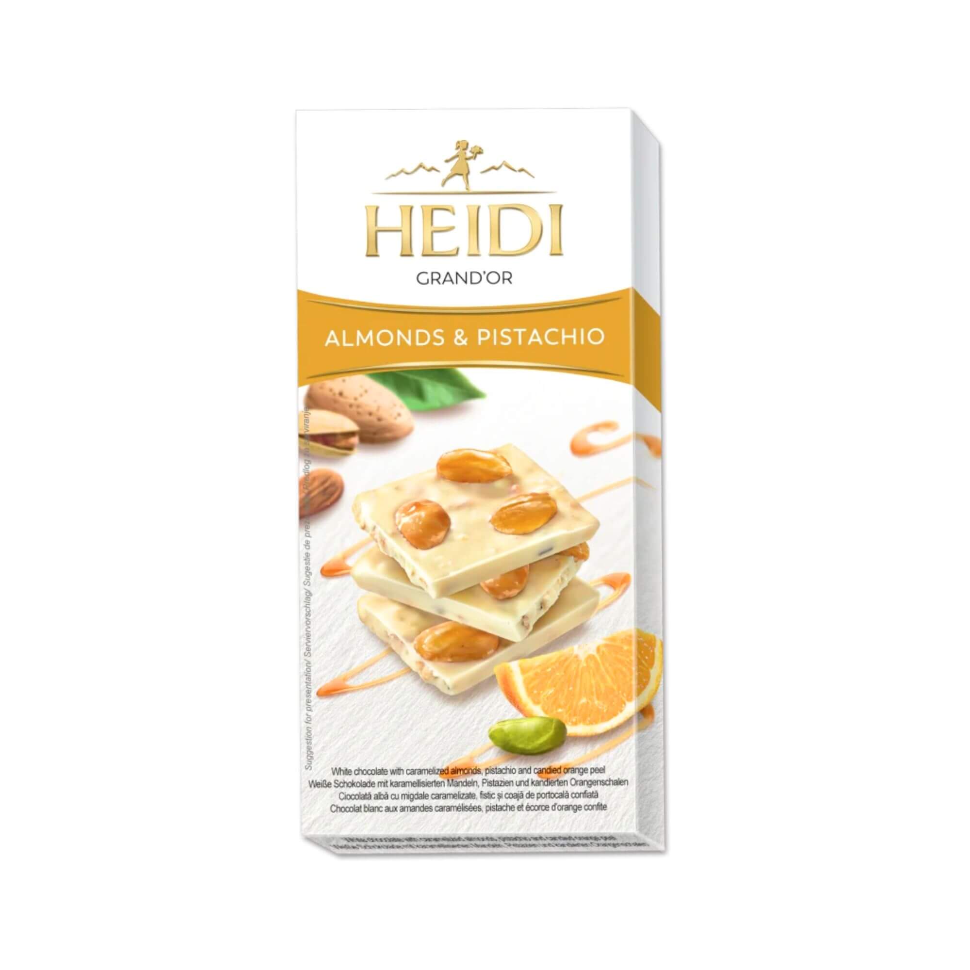 Šokoladas Heidi GRAND'OR WHITE ALMONDS & ORANGE & PISTACHIO, 100g kaina akcija