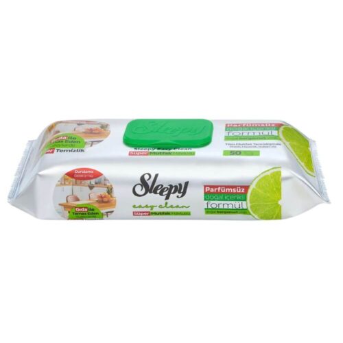Drėgnos servetėlės Sleepy maistiniams paviršiams Lime, 50vnt kaina akcija