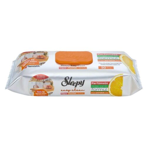 Drėgnos servetėlės Sleepy maistiniams paviršiams Orange, 50vnt kaina akcija