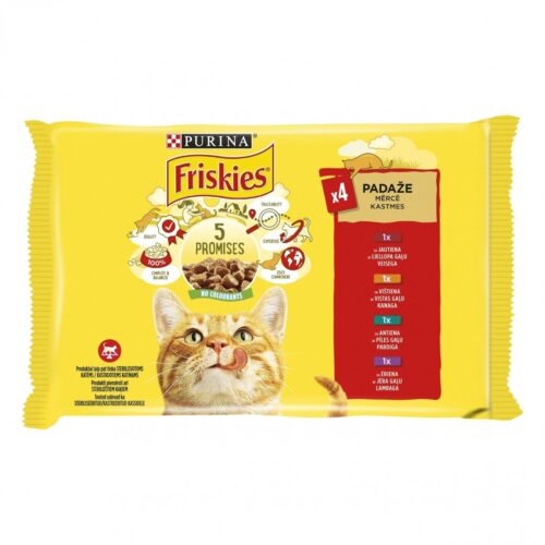 Šlapias ėdalas katėms su jautiena, vištiena, ėriena ir antiena FRISKIES, 4x85g