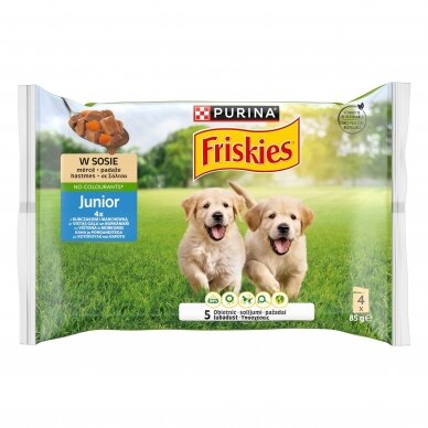 Šlapias ėdalas šunims su vištiena ir morkomis FRISKIES JUNIOR, 4x85g