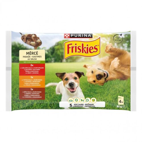 Šlapias ėdalas šunims su vištiena, jautiena ir ėriena FRISKIES, 4x85g. Gera kaina su akcija pigiau pirkti internetu, žemos kainos.