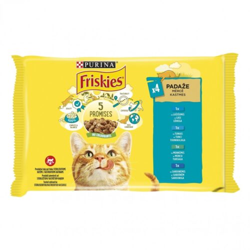 Šlapias ėdalas katėms su tunu, menkėmis ir sardinėmis FRISKIES, 4x85g