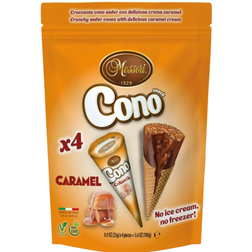 Cono vafliniai rageliai su karamele, (4 x 25 g) / 100 g