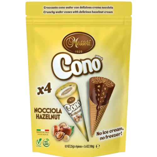 Cono vafliniai rageliai su lazdyno riešutais, (4 x 25 g) / 100 g
