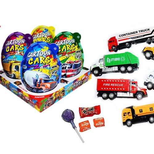 Plastikinis kiaušinis su siurprizu ir saldainiais Cartoon Cars 1vnt