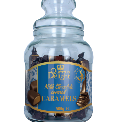Saldainiai Queen's Delight Caramels, 500g (stiklinis įpakavimas)