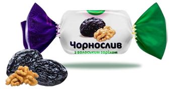 Šokolado skonio saldainiai Slyvos su graikiniais riešutais, 1kg