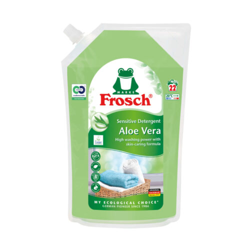 Frosch Sensitive Aloe Vera – ekologiškesnis skystas skalbiklis, sukurtas jautriai odai ir kasdieniam įvairių audinių skalbimui. kaina akcija