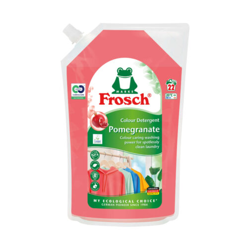 Frosch Colour Detergent Pomegranate – ekologiškesnis skystas skalbiklis, skirtas spalvotiems audiniams. kaina akcija