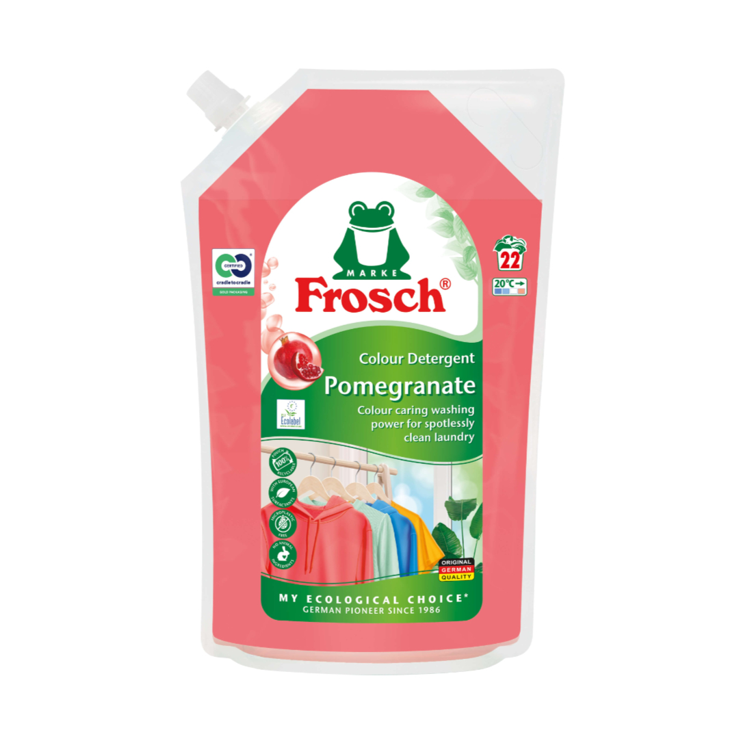 Frosch Colour Detergent Pomegranate – ekologiškesnis skystas skalbiklis, skirtas spalvotiems audiniams. kaina akcija