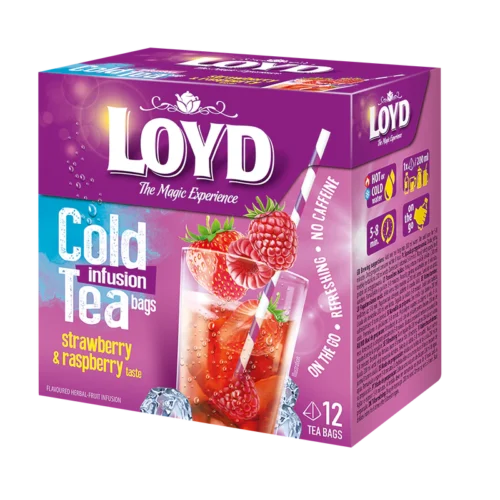 Loyd Cold Infusion Strawberry & Raspberry – šaltai plikoma arbata, 12 pakelių (30 g)