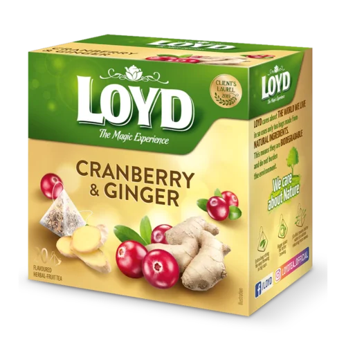 Loyd žolelių ir vaisinė arbata Cranberry & Ginger, 20 piramidinių pakelių (40 g)