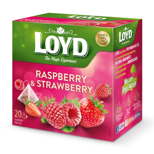 Loyd vaisinė arbata Raspberry & Strawberry, 20 piramidinių pakelių (40 g)
