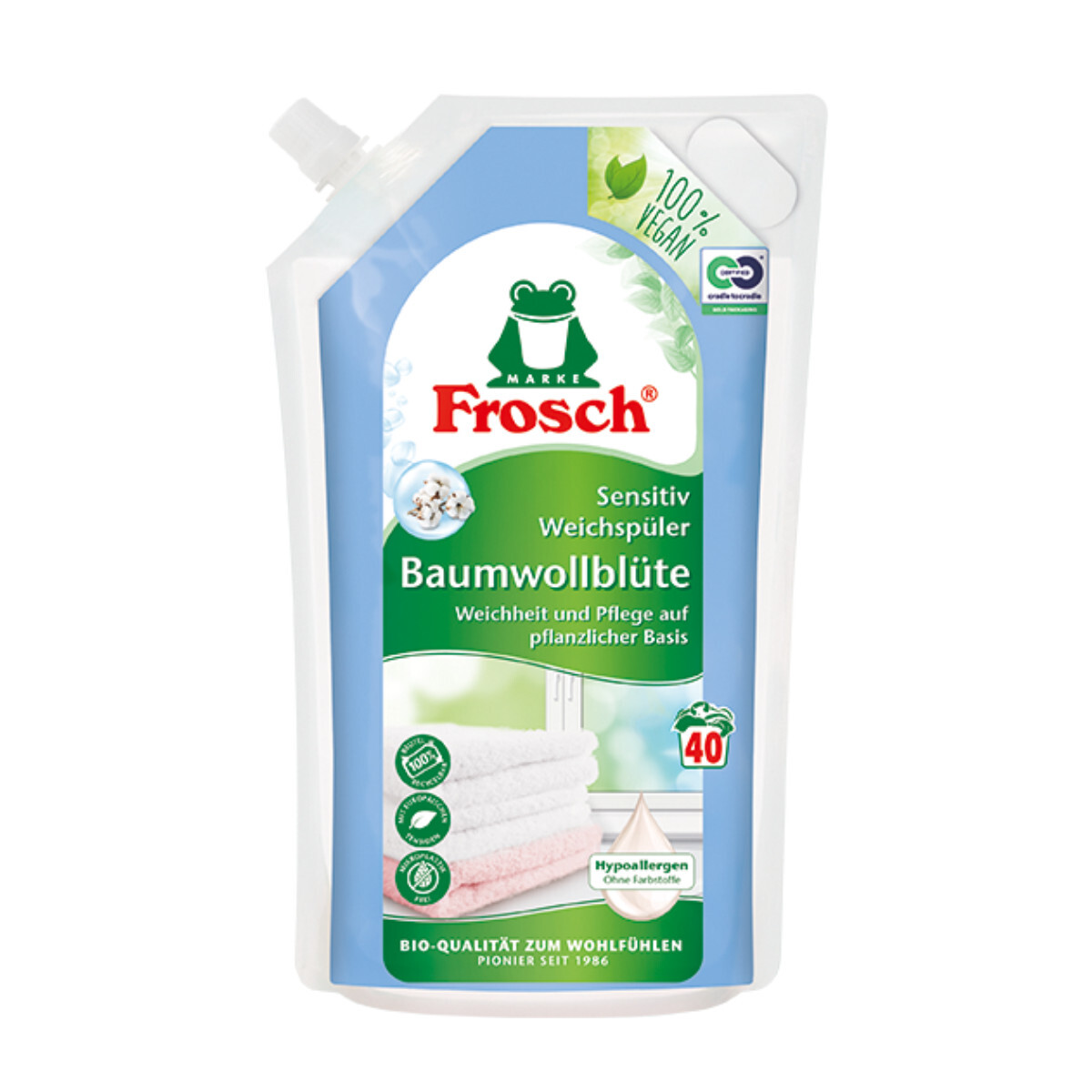 Skalbinių minkštiklis Frosch Sensitive Cotton Blossom kaina akcija
