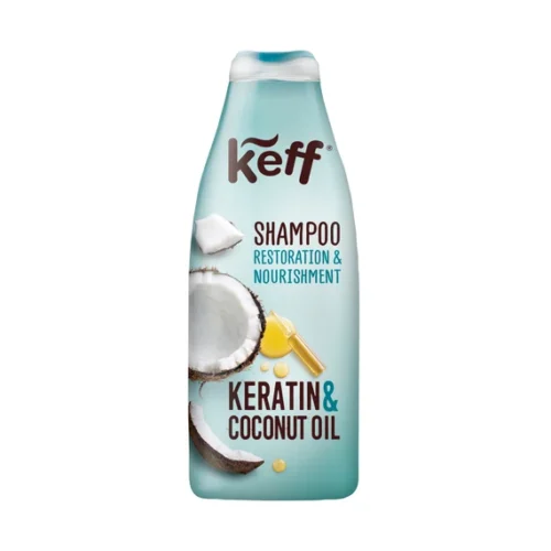Këff Keratin & Coconut Oil šampūnas atkūrimui ir maitinimui 500 ml