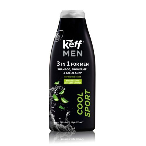 Këff Men Cool Sport 3in1 šampūnas, dušo želė ir veido prausiklis vyrams 500 ml