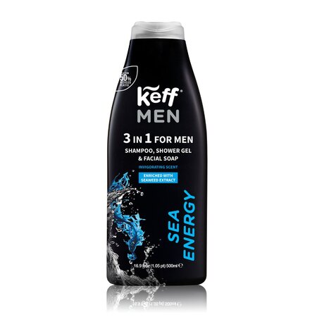 Këff Men Sea Energy 3in1 šampūnas, dušo želė ir veido prausiklis vyrams 500 ml