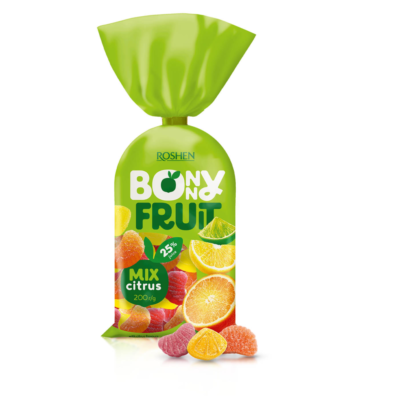 Roshen Bonny Fruit Mix Citrus vaisiniai guminukai su citrusinių vaisių sultimis, 200 g akcija kaina
