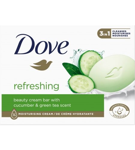 Dove Refreshing – kreminis muilas su agurkų ir žaliosios arbatos aromatu, 90 g