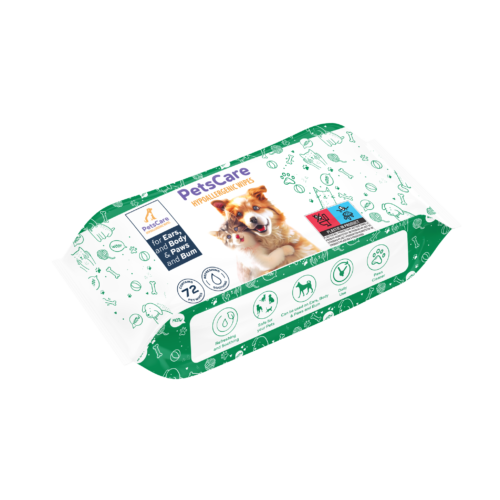 PetsCare for Ears, Body & Paws Hypoallergenic Wipes – drėgnos servetėlės augintiniams, 72 vnt.