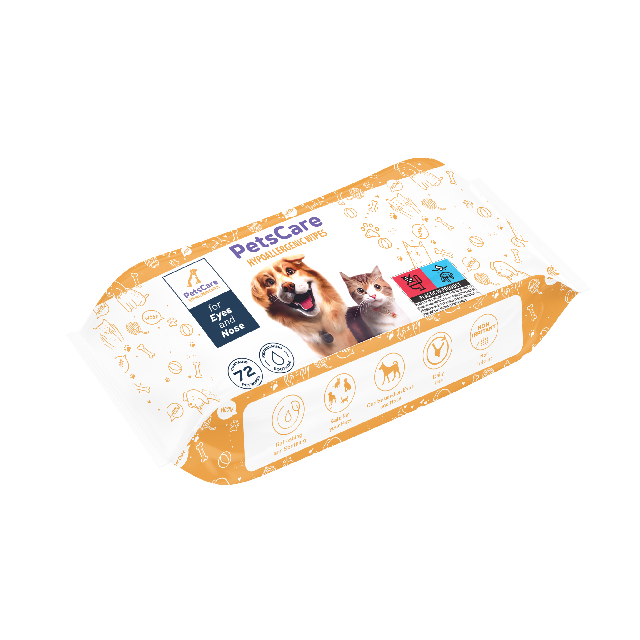 PetsCare Hypoallergenic Wipes Eyes & Nose – drėgnos servetėlės augintiniams, 72 vnt. kaina akcija pigiau internetu