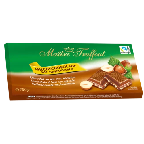 Maître Truffout pieniškas šokoladas su lazdyno riešutais, 100 g