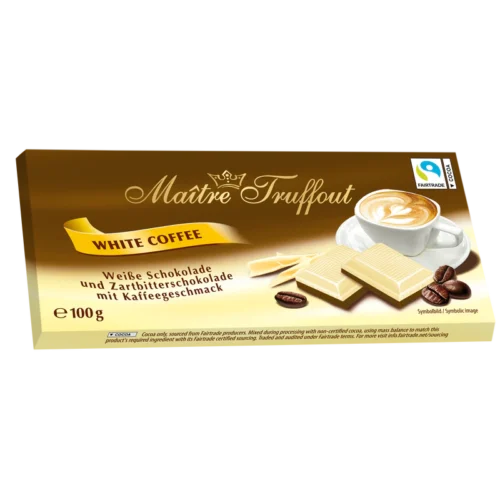 Maître Truffout White Coffee baltasis ir juodasis šokoladas su kavos skoniu, 100 g