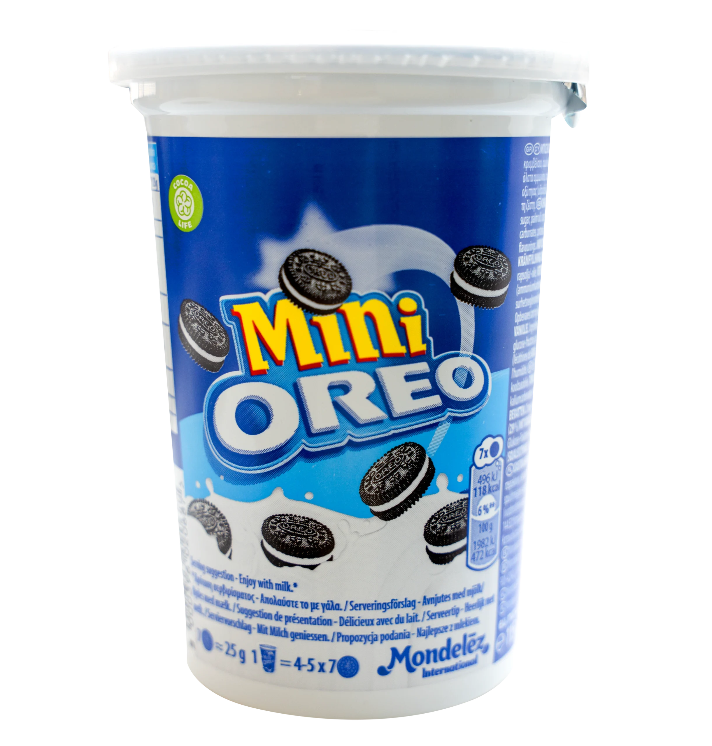 Mini Oreo – traškūs, nedidelio dydžio kakaviniai sausainiai su švelniu vanilinio skonio kremo įdaru. Puikiai tinka saldžiam užkandžiui, prie kavos, arbatos kaina akcija