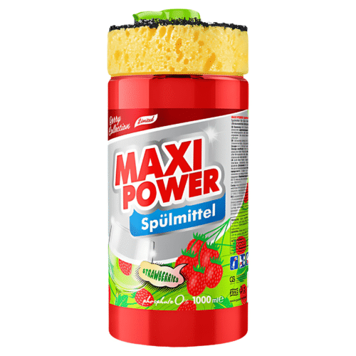 Maxi Power Strawberry – koncentruotas indų ploviklis su braškių aromatu, 1000 ml
