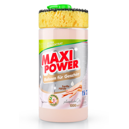 Maxi Power Almond – koncentruotas indų ploviklis su migdolų aromatu, dozatoriumi ir kempine, 1000 ml